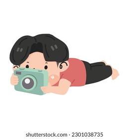 Boy Photographer lying down pose cartoon