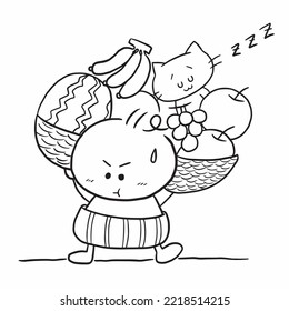 Boy Picking Fruit Cartoon Doodle Kawaii Anime Coloring Page Cute Illustration Drawing Clip Art Character Chibi Manga Comics