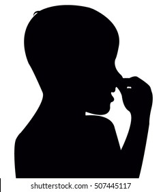  Boy Picking His Nose, Silhouette Vector