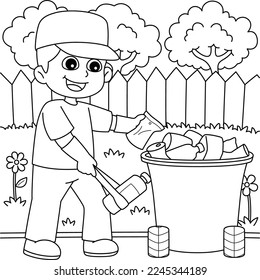 Boy Picking Up Litter Coloring Page for Kids