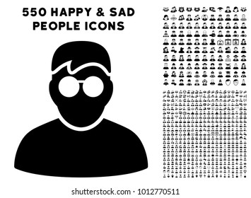 Boy pictograph with 550 bonus pity and happy person pictograms. Vector illustration style is flat black iconic symbols.