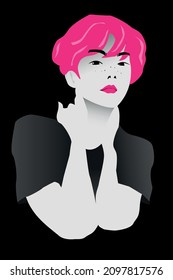 Boy with pink hair. Young boy vector illustration design.
