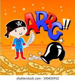 Boy Pirate holding sword Vector 