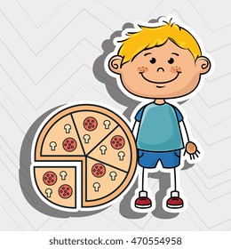 boy pizza fast food vector illustration graphic