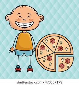 boy pizza fast food vector illustration graphic