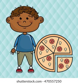 boy pizza fast food vector illustration graphic
