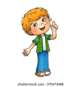 Boy in plaid shirt with idea isolated on white background