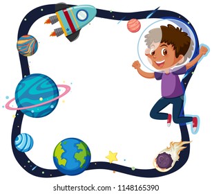 A boy and planet border illustration