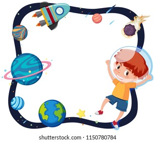 A boy in planet space frame illustration