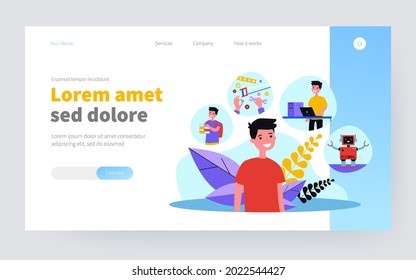 Niño planeando pasos de creación de robots. Estudiar, usar herramientas, programación, alegre ilustración humanoide plana vectorial. Robótica, concepto infantil para banner, diseño de sitios web o página web de aterrizaje