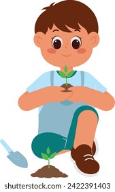 A Boy Planting A Tree Illustration