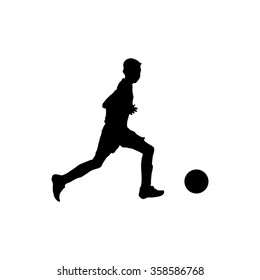 Boy play football silhouette character vector on white background : football logo concept