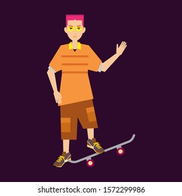 boy play skateboarding vector isolated design.