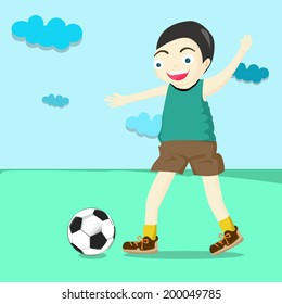The boy play soccer