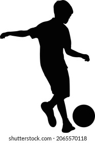 un niño juega fútbol, vector de silueta