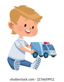 boy playing with ambulance toy