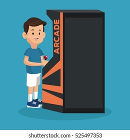 boy playing arcade video machine