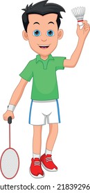 boy playing badminton on white background