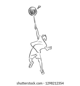 boy playing badminton vector illustration sketch doodle hand drawn with black lines isolated on white background