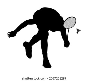 Niño jugando a la silueta vectorial de bádminton aislado en fondo blanco. Actividad deportiva masculina. El jugador de bádminton en acción. 