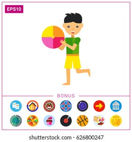Boy Playing with Ball at Beach Icon