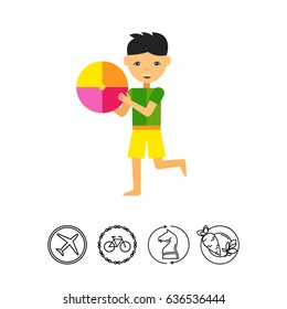 Boy Playing with Ball at Beach Icon