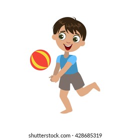 Niño Jugando Con El Vector De Diseño Sencillo Y Colorido De La Bola Aislado En Fondo Blanco
