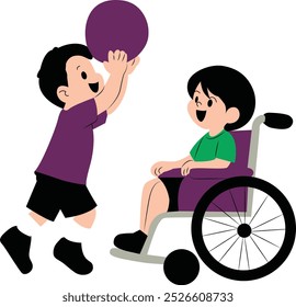 boy playing ball with handicapped girl