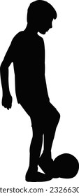 a boy playing with ball, silhouette vector