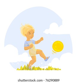Boy playing with a ball at sunny summer day