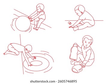 boy playing with ball, water, tablet, child in danger
