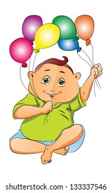 Boy Playing with Balloons, vector illustration