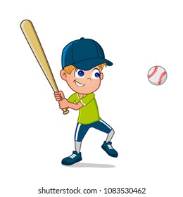boy playing baseball cute cartoon character 