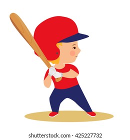 Boy playing baseball. Cute cartoon character isolated on white background. Kids sports vector illustration. Children's activity poster.
