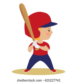 Boy playing baseball. Cute cartoon character isolated on white background. Kids sports vector illustration. Children's activity poster.