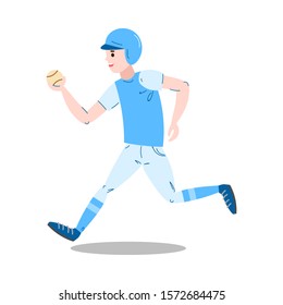 Boy playing baseball and running with ball vector illustration
