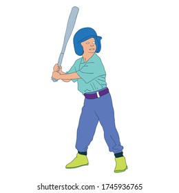 un niño jugando a la ilustración vectorial del béisbol