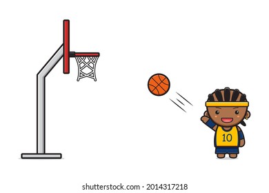 Boy playing basketball cartoon icon vector illustration. Design isolated flat cartoon style