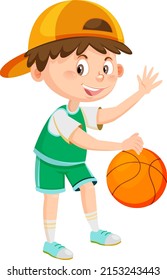 A boy playing basketball cartoon illustration