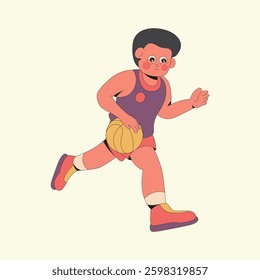 Boy Playing Basketball Cartoon Illustration