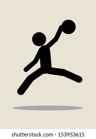 boy playing basketball isolated over beige background. vector