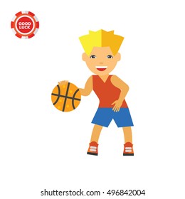 Boy Playing Basketball Vector Icon