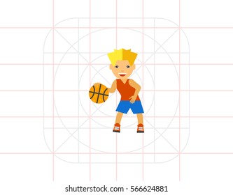 Boy Playing Basketball Vector Icon
