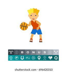 Boy Playing Basketball Vector Icon