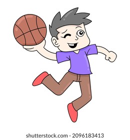 boy playing basketball, vector illustration art. doodle icon image kawaii.