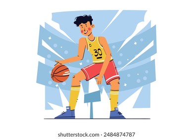 Niño jugando a la Ilustración vectorial de baloncesto