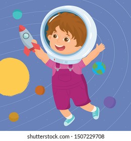 Boy playing being an astronaut in space