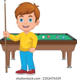 boy playing billiard on white background