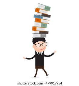 Boy playing with the books holds the balance