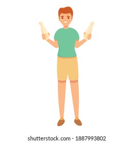 Boy playing bowling icon. Cartoon of boy playing bowling vector icon for web design isolated on white background